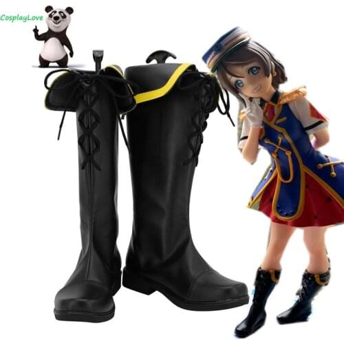 Lovelive Sunshine Happy Party Train Watanabe You Black Shoes Cosplay Long Boots Leather Custom Made For Christmas