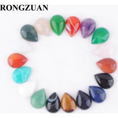 Natural Rose Quartzs Agates Aventurine Jades Tiger s Eye Lapis Lazuli Gem Stone 13x18x6MM Teardrop Cabochon No Hole 20Pcs TBU303
