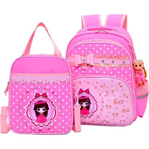 Orthopedic School Bags for Girls Cartoon Princess Pattern Kids School Bag Waterproof Nylon Children Backpacks Cute Doll Zipper