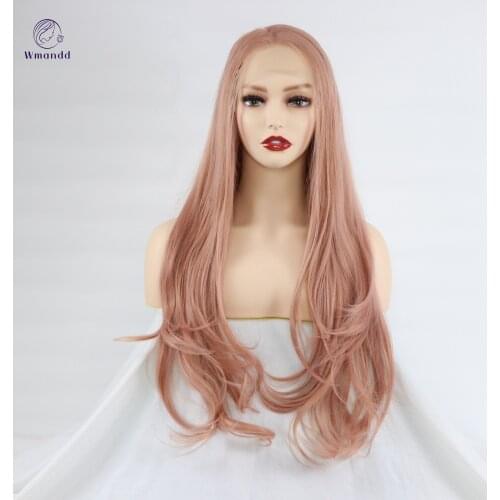 Wmandd Long Nature Wave Synthetic Wigs Light Pink Cream Pink With Natural Part Cosplay Daily Party Wigs Heat Resistant Fiber