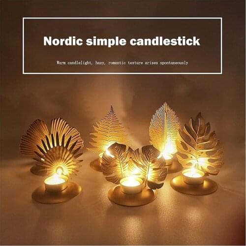 5 style Romantic Nordic leaf wrought iron candle cup Candle Holders Candlestick candlelight dinner home decor wedding Decoration