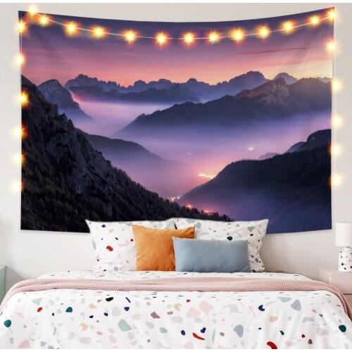 Nature Landscape Tapestry Misty Mountain Forest Wall Hanging Dorm Bedroom Living Room Fashion Art Decoration Picnic Beach Mat