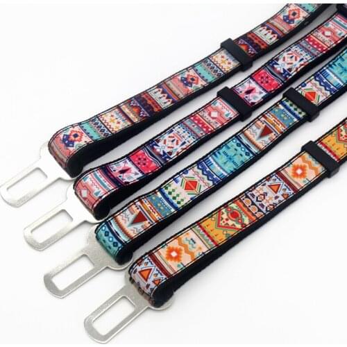 DHK 1'' 25mm Dog Seat Belt Tribal Pattern Personalized High Quality Ribbons Adjustable Dog Car Seat Belts B2072