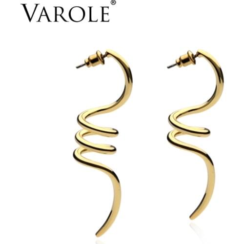 VAROLE Spiral Shapes Dangle Earrings Gold Color Earings 100% Copper Drop Earrings For Women Long Earring Jewelry Brincos