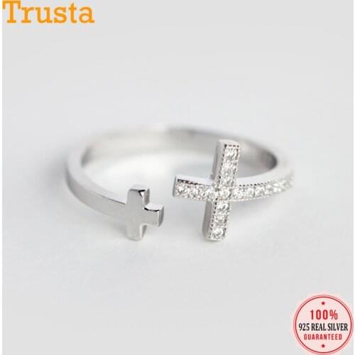 Trustdavis Real 925 Sterling Silver Minimalist Cross Dazzling CZ Adjustable Rings For Women Wedding Party S925 Jewelry DA1359