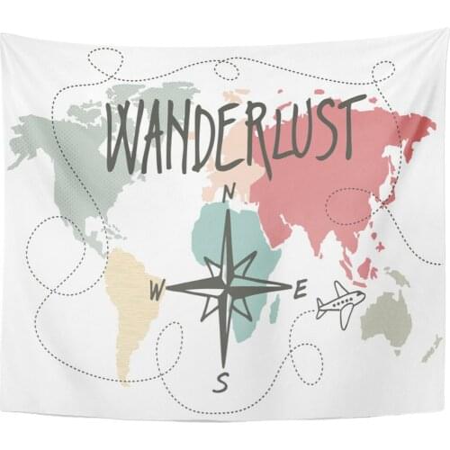World Wanderlust Vintage Map Compass Travel Pastel Trip Home Decor Tapestry Wall Hanging for Living Room Bedroom Dorm 50x60 inch