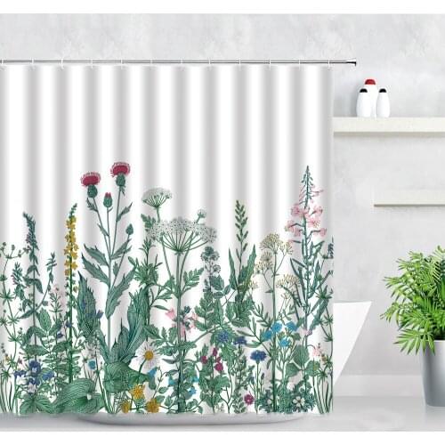 Natural Plant Shower Curtains Dandelion Green Leaves Hand Painted Flower Modern Fashion Nordic Decor Screen Bathroom Curtain Set