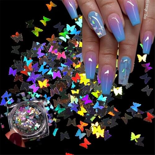 Mirror Sparkly Butterfly Nail Sequins Paillette Mixed Colors Nail Holographics Glitter 3D Flakes Slices Spangle Art Accessories