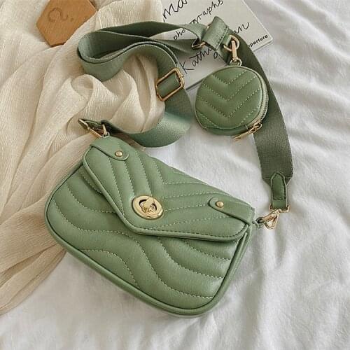Woman Messenger Bag Designer Handbag and wallet 2 Pcs/Set Composite Bag 2021 pu Leather Female Shoulder Bag bolsa feminina green