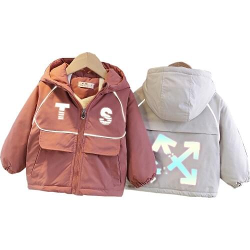 Boys Winter Clothes Reflective arrow Plus Velvet Warm Thick Coat Childrens Clothes Style Baby Cotton Coat Jacket For Girls