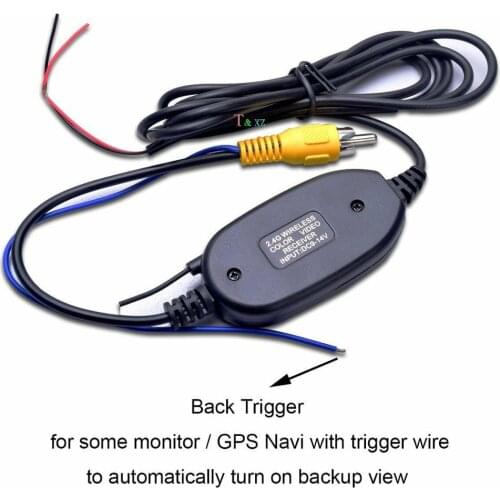 2.4G Wireless Video Cable w/ Backup Trigger Wire Tx & Rx for RCA Rear View Camera to GPS Navi, Headunit, Monitor LCD Screen