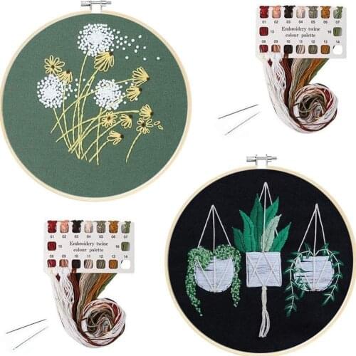 2Pcs/Set Embroidery Kit Fabric Diy Plant Pattern Embroidery Needle Thread Without Hoop