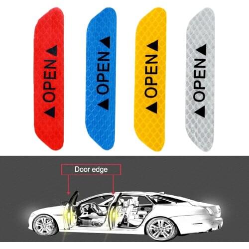 4Pcs/set Car Door Stickers Warning Mark OPEN Reflective Tape Reflective Strips Universal Car Interior Stickers
