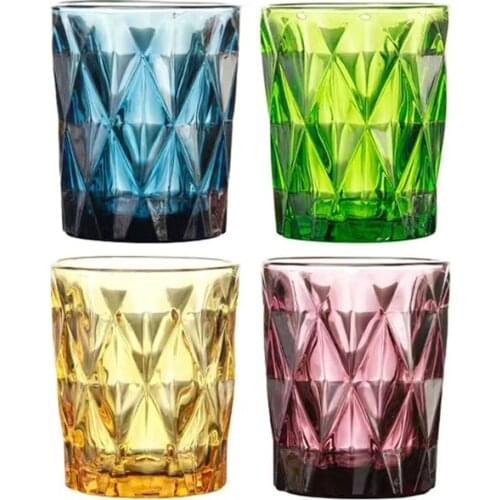 4 Piece set Wine Glass Party Banquet Color Diamond Goblet Relief 300ml Wedding Glass Cup Restaurant Hotel Furniture Supplies