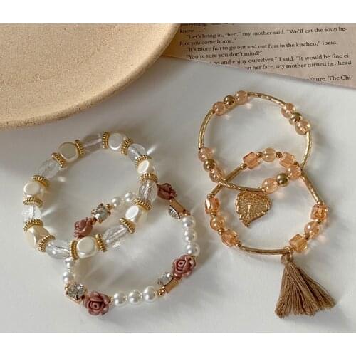 4Pcs New Punk Bohemian Crystal Bracelet for Women Gold Color Chain Bracelets 2021 Trend Vintage Jewelry Set
