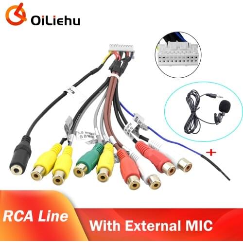 OiLiehu Android radio Car RCA Output Wire External microphone Adapter universal cable For 2 din Car Radio RCA Output