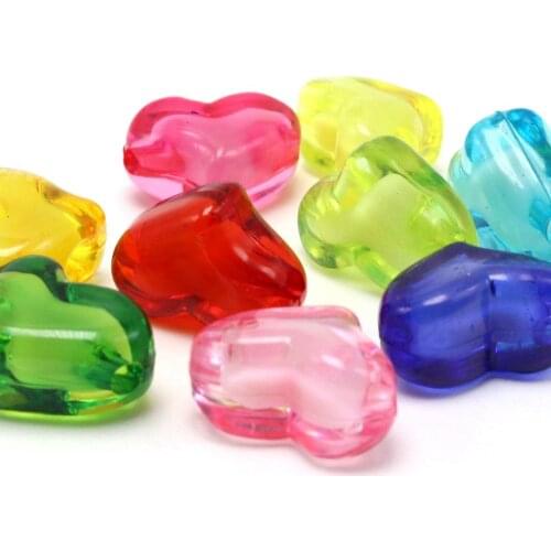 25 Mixed Color Acrylic Puffy Heart Chunky Beads 21X15mm "Bead in Bead"