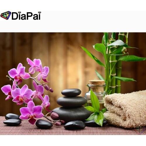 DIAPAI Art 5D Diy Diamond Painting "Orchid stone candle" Diamond Pictures Cross Stitch 3D Rhinestone Embroidery Decor A26397