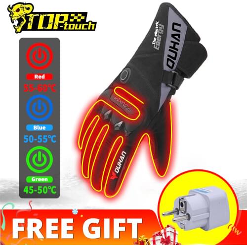 DUHAN Heated Motocross Gloves For Winter Motorcycle Glove Windproof Heated Guantes Waterproof Guantes Moto With Touch Sreen