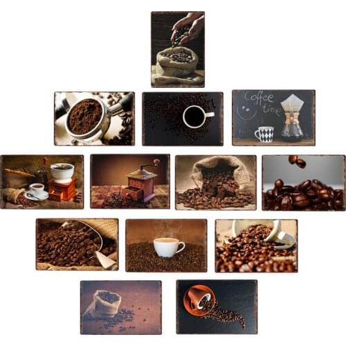 Coffee Beans Cafe Metal Board Posters Modern Tea Shop Tin Sign Decor Retro Wall Art Iron Paintings Vintage Plate Plaque 20x30cm