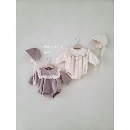 Baby Girl Lace Cotton Romper With Hat Lace Long Sleeve Lovely Toddler Cute Outfit Clothing