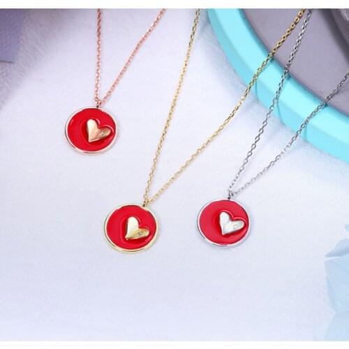 Europe and the United States the new lady rose gold golden heart-shaped red enamel silver plated necklace pendant