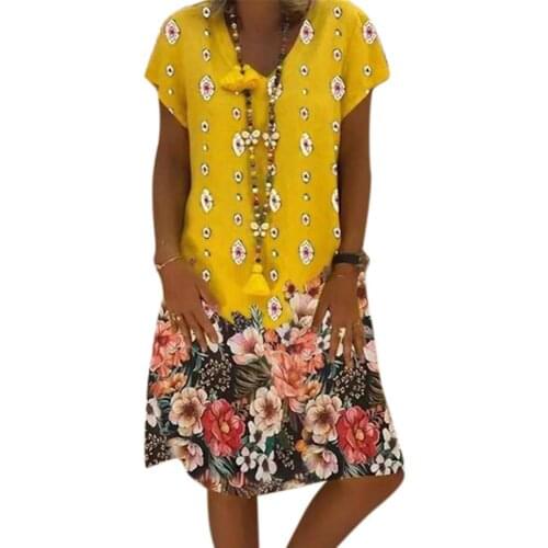 Summer woman dress Vintage Short Sleeve V Neck Floral Print Knee-length Dress dresses for women женское платье vestido de mujer