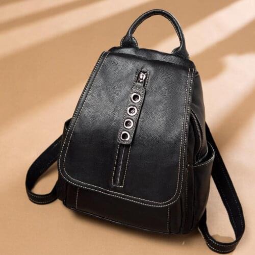 Fashion Genuine Leather Solid Color Multifunction Travel Backpack 2021 New Women Bag Leisure Cowhide Small Anti Theft Backpack