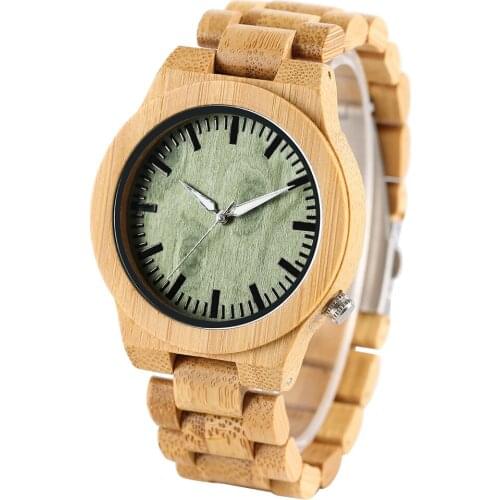 Men Watch Green Dial Full Bamboo Wood Watch Handmade Fashion Casual Sports Quartz Watch High Quality Wrist Watch Relogio