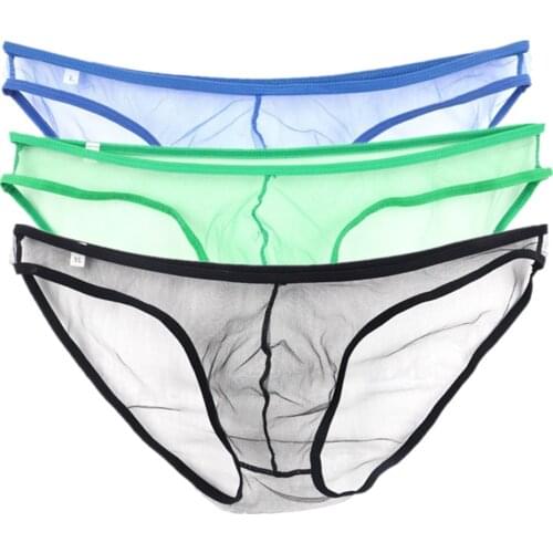 See Through Transparent Briefs Mens Mesh Perspective Ultra-thin Sexy Gay Male Panties Low Rise Erotic Underwear Men Large Size