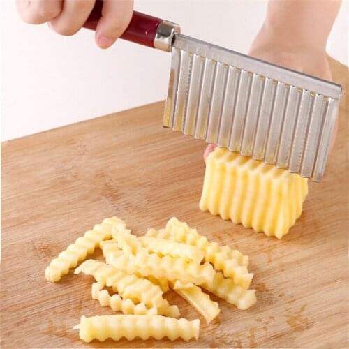Potato French Fry Cutter Stainless Steel For Fries Serrated Blade Chip Easy Slicing Banana Fruits Potato Wave Knife Chopper
