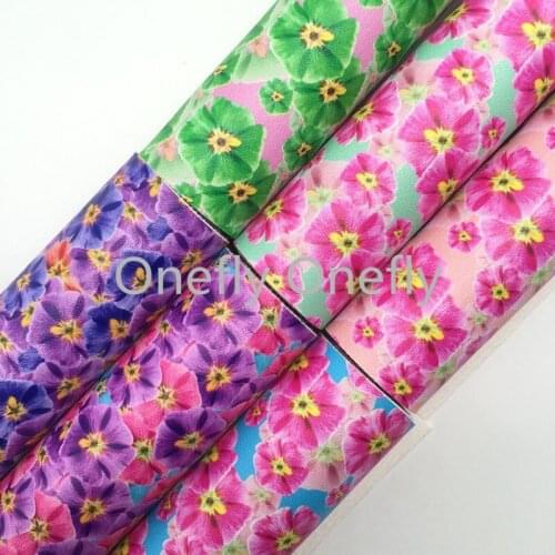 Onefly Wholesales Dropshipping Leather Supplier Flowers Printed Synthetic Faux Vinyl Leather Fabric Sheets For Bow DIY FZ036A