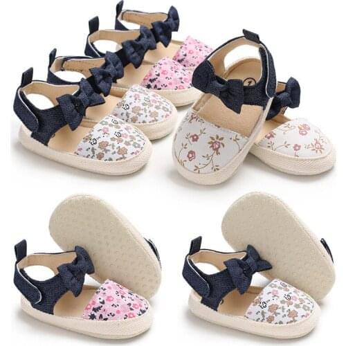 Lovely Flower Print Bow Canvas baby Shoes summer soft sole first walkers party princess girl shoe