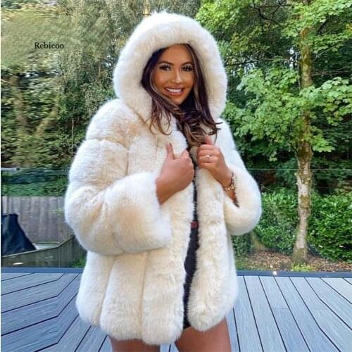 Fluffy Hooded faux fur coat women winter coats Thick Warm Long Sleeve Fur Jacket Plus Size Winter Fur Coats