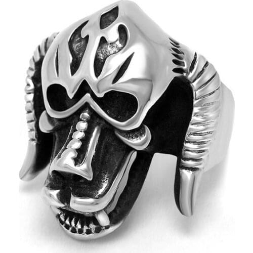 Retro Horror Ox Horn Horn Monster Ring Silver Color Titanium Steel Ring Motorcyclist Aggressive Rock Party Jewelry Accessories