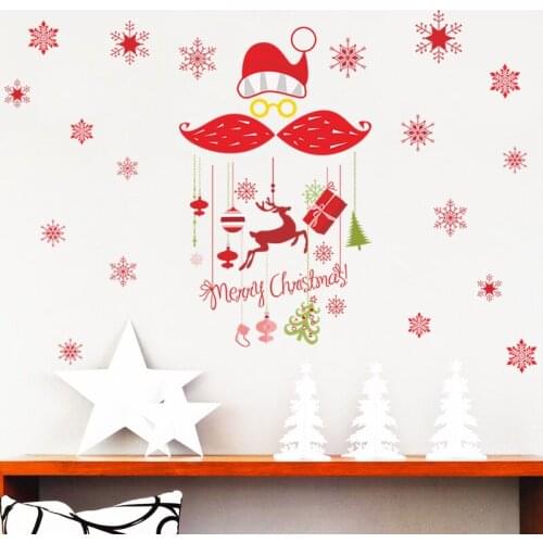 Santa Claus Snowflakes Hat Christmas Wall Stickers For Store Home Decoration Xmas Festival Wall Mural Art Diy Window Decal