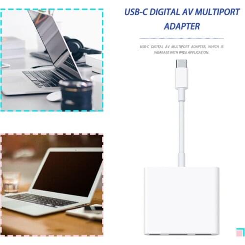 USB-C Digital AV Multiport Adapter with USB Port White Durable for Apple