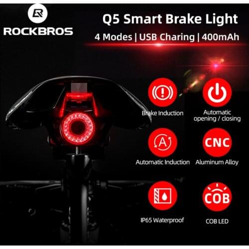 ROCKBROS Bicycle Smart Auto Brake Sensing Light IPx6 Waterproof LED USB Charging Cycling Taillight Bike Rear Light Accessories