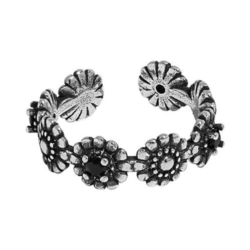 S925 sterling silver vintage Thai silver sunflower flower open ring ring female ins niche design Adjustable Ring Jewelry Gift