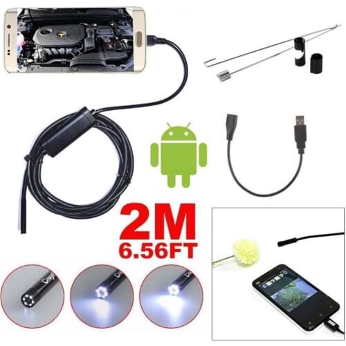 Length 2M 5.5 mm Video Camera 6 LEDs Android USB 1/9 CMOS Endoscope Waterproof Inspection Borescope Video Tube Camera Cable