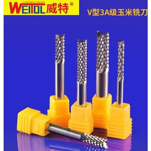 WeiTol 3A 1 pcs 3.175/4/6/8mm V shape Tungsten carbide steel Corn teeth milling Cutter Cement board Hardwood PCB cutting tool