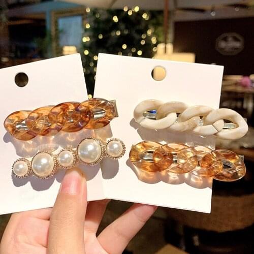 QCOOLJLY Chain Pearl Hairpins Set Women Fashion Hair Clips Girls Hair Accessories Female Barrettes Headwear Hairgrip Clip
