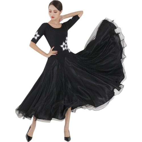Womens Lace Ballroom Dance Standard Dress Smooth Black Dresses