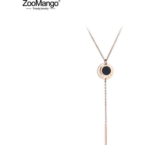 ZooMango 316L Stainless Steel Love Tassel Pendant Necklaces Jewelry Luxury Rose Gold Black Shell Necklace For Women Girl ZN17047