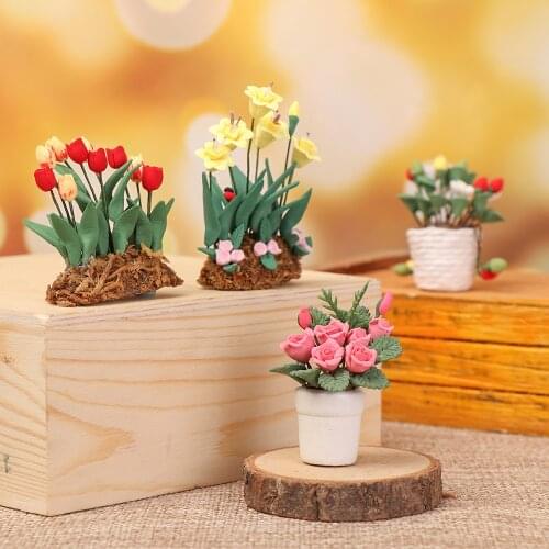 1PC Resin Miniature Bonsai Fairy Simulation Flowers Mini Plant Potted Micro Landscape Ornament Home Decoration Crafts Gift