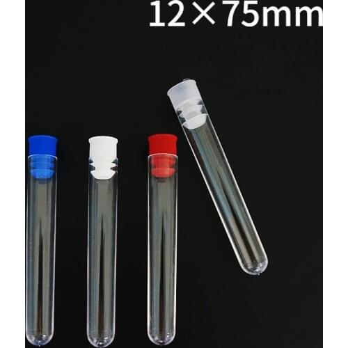 50pcs/lot 12x75mm Lab Transparent Hard Plastic Test Tube With Plug Cap Round Bottom Office School Laboratory Equipment