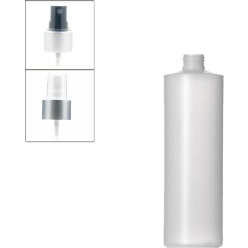 500ml empty plastic soft bottle ,natural-colored HDPE cylinder round with black/white Aluminum Fine Mist Sprayers