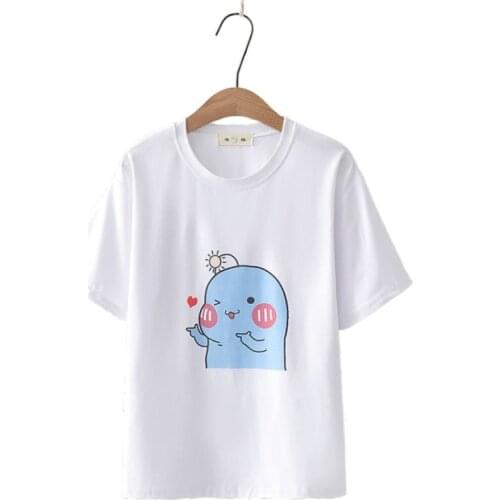 White Cartoon Print Funny T Shirts For Women 2020 Summer Short Sleeve Round Neck Cotton Bottoming T-shirt Ins Tees Tops For Girl