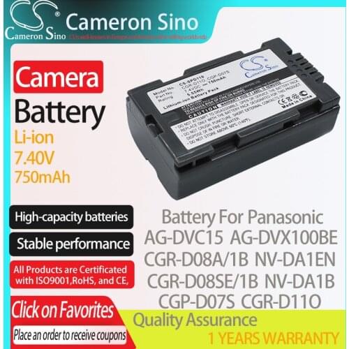CameronSino Battery for Panasonic AG-DVC15 AG-DVX100BE CGR-D08A/1B CGR-D08SE/1B fits Panasonic CGP-D07S Digital camera Batteries
