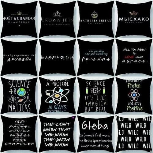 Black Background White Letters Printed Pillowcase 45cm X 45cm Peach Skin Pillowcase Home Decoration Car Sofa Cushion Cover